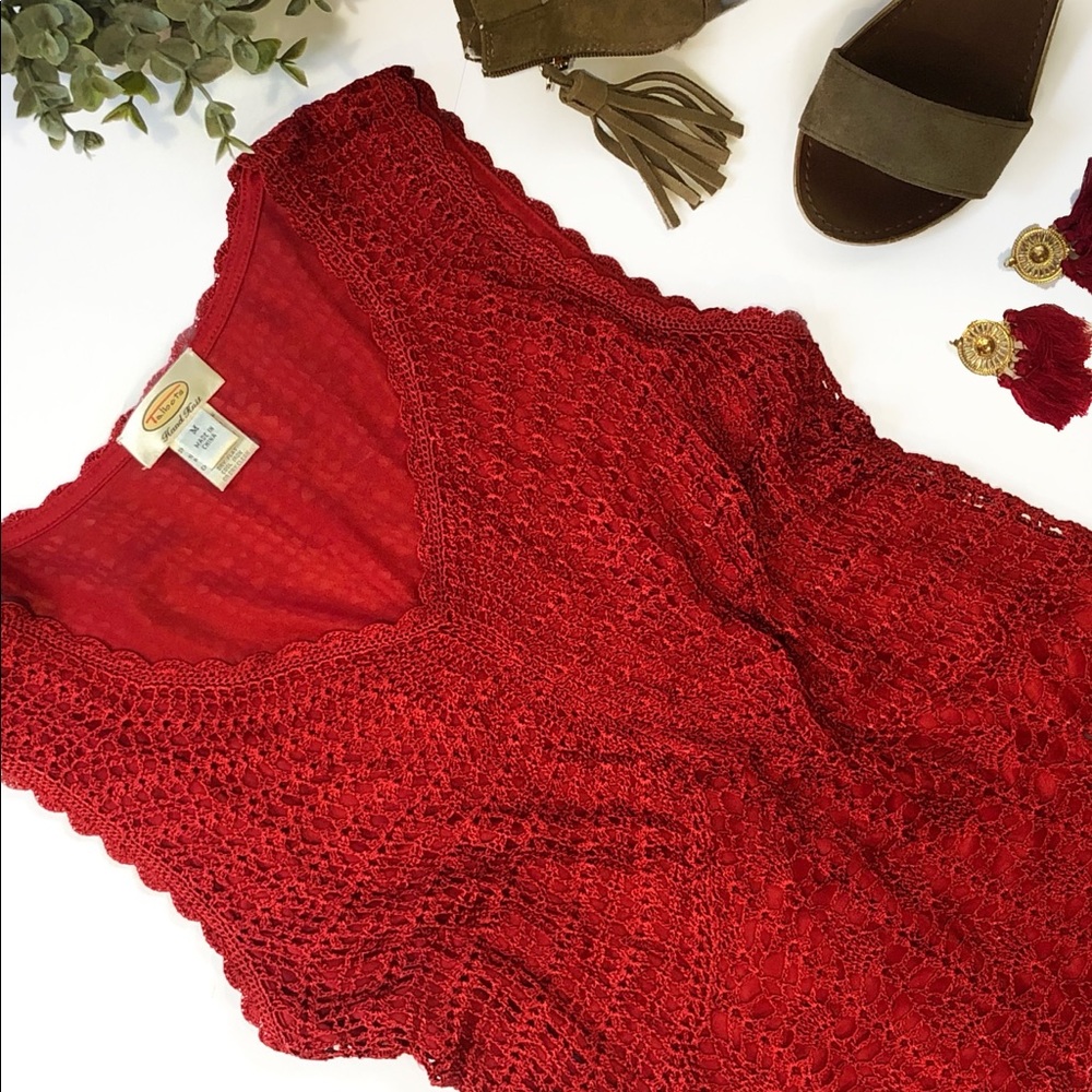 Talbots boho crochet sleeveless red top